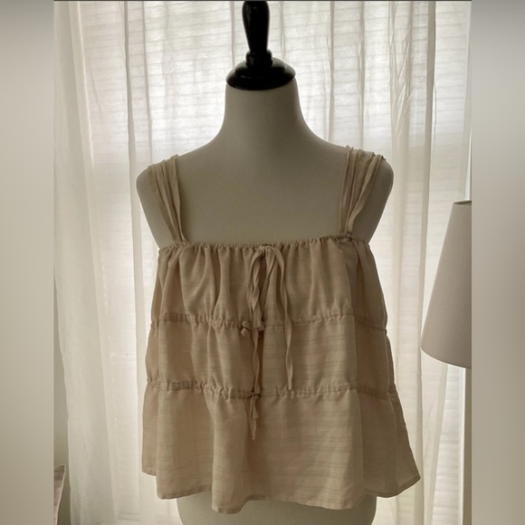 Nasty Gal Flowy Tank Top Shirt Coastal Cowgirl Tan Size 8 Small Medium S M - Picture 1 of 3